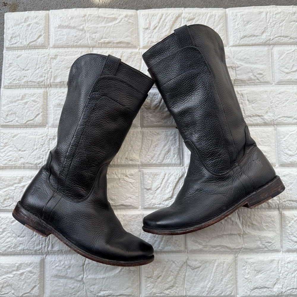 Frye Paige Boots Tall Girl Size 14 Black Leather Slip On Cowboy Western Boho